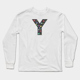 Y letter with colorful paw print Long Sleeve T-Shirt